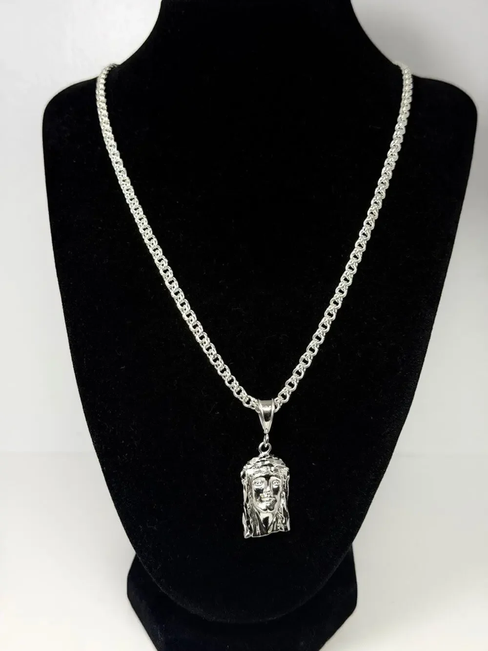Sterling Silver 925 Jesus Piece Pendant Necklace 25 Inch 4.6mm Link Chain